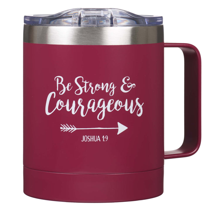 Be Strong &amp; Courageous Very Berry Camp-style Stainless Steel Mug - Joshua 1:9 - Mug
