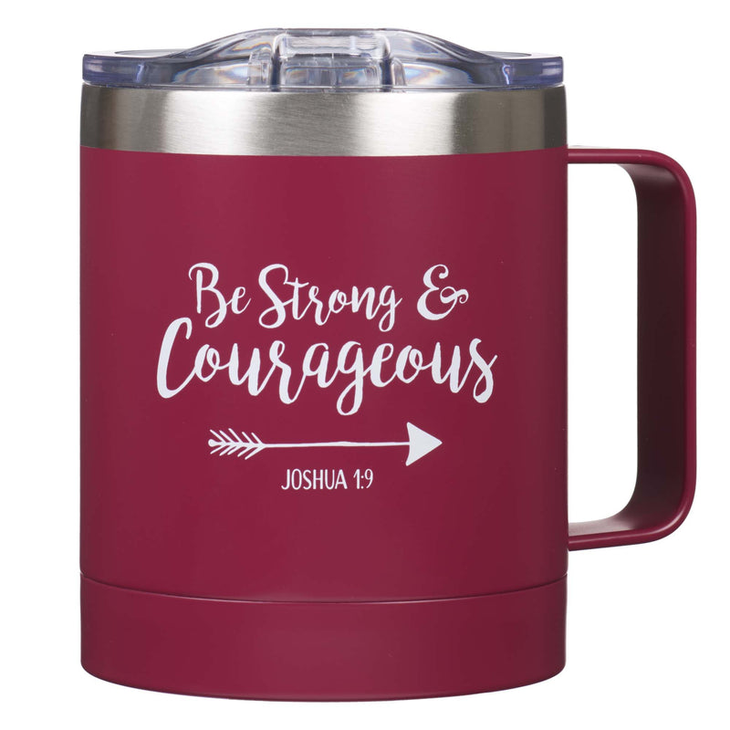 Be Strong & Courageous Very Berry Camp-style Stainless Steel Mug - Joshua 1:9 - Mug