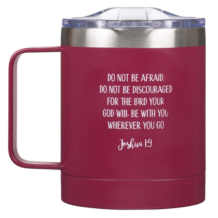 Be Strong &amp; Courageous Very Berry Camp-style Stainless Steel Mug - Joshua 1:9 - Mug