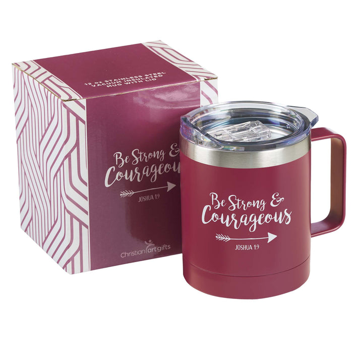 Be Strong &amp; Courageous Very Berry Camp-style Stainless Steel Mug - Joshua 1:9 - Mug