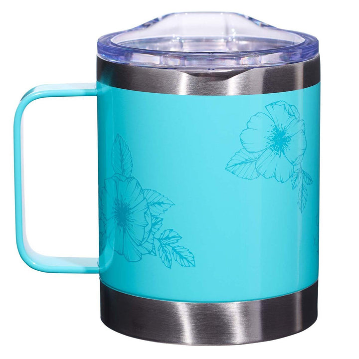 Strength &amp; Dignity Teal Camp-style Stainless Steel Mug - Proverbs 31:25