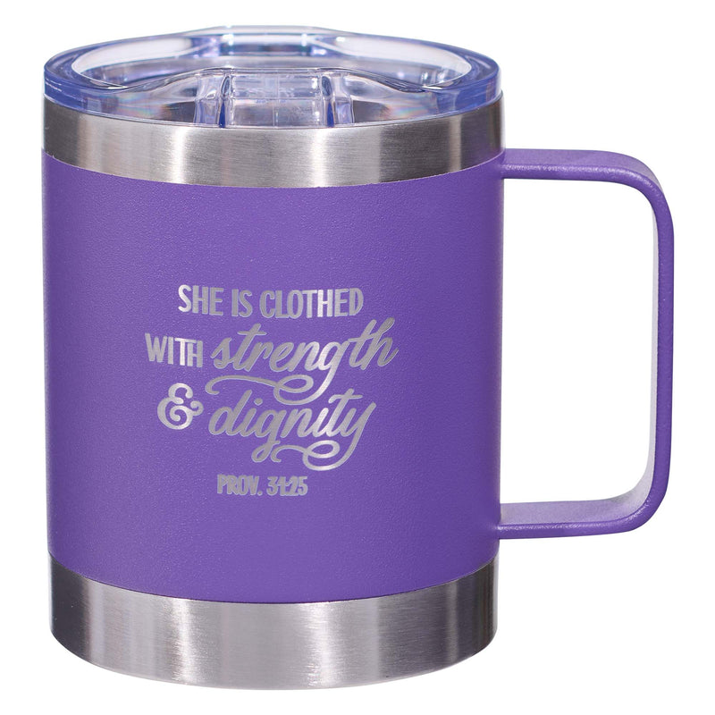 Strength & Dignity Purple Camp-style Stainless Steel Mug - Proverbs 31:25 - Mug