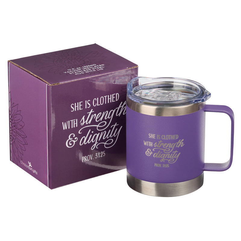 Strength & Dignity Purple Camp-style Stainless Steel Mug - Proverbs 31:25 - Mug