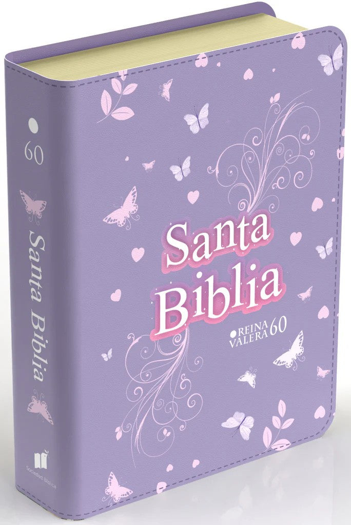 Biblia RVR 1960 Compacta Símil Piel Juvenil Mariposa Lila (Bible RVR 1960 Compact Size LeatherLike Youth Lilac Butterfly (Spanish Edition) Leather Bound