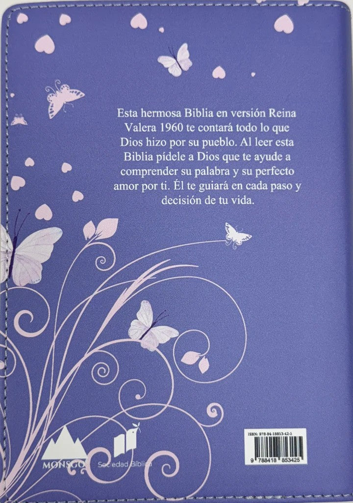 Biblia RVR 1960 Compacta Símil Piel Juvenil Mariposa Lila (Bible RVR 1960 Compact Size LeatherLike Youth Lilac Butterfly (Spanish Edition) Leather Bound