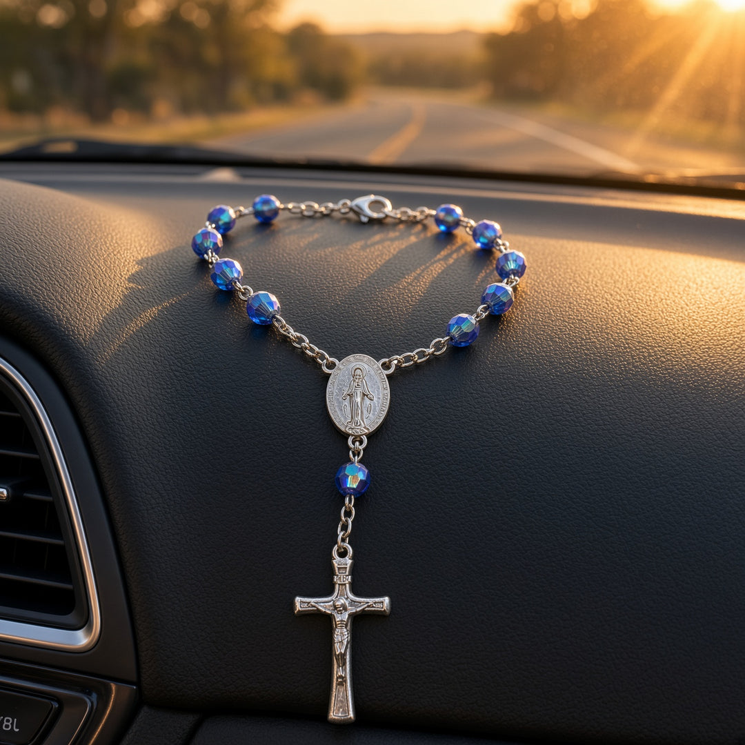 Sapphire Bead - Car Rosary