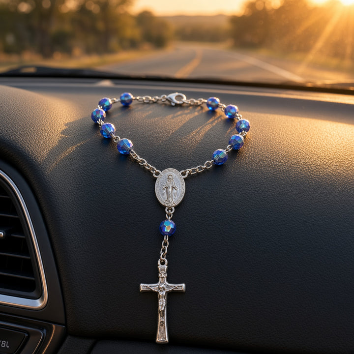 Sapphire Bead - Car Rosary