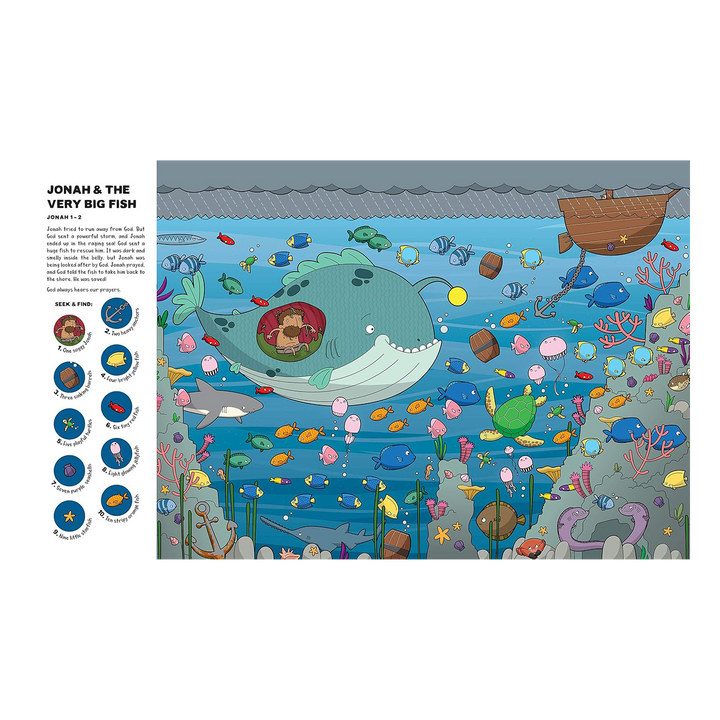Seek and Find: Old Testament Bible Stories With over 450 things to find and count! By Sarah Parker, illustrated by Andre Parker