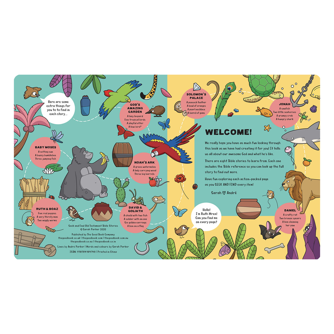Seek and Find: Old Testament Bible Stories With over 450 things to find and count! By Sarah Parker, illustrated by Andre Parker