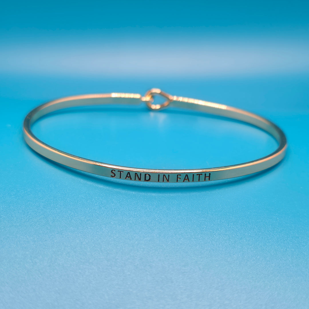 STAND IN FAITH Inspirational Message Bracelet Positive Message Engraved Thin Bangle - Jewelry