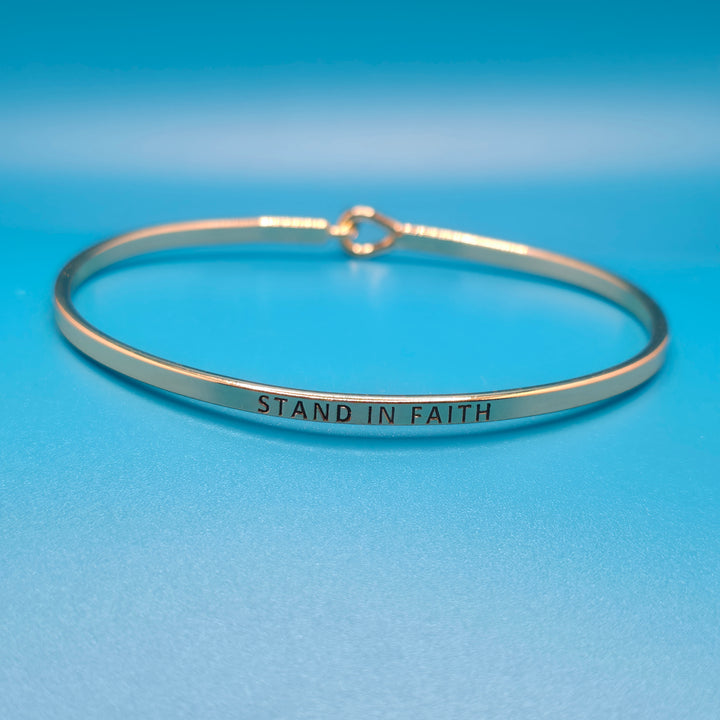 STAND IN FAITH Inspirational Message Bracelet Positive Message Engraved Thin Bangle - Jewelry