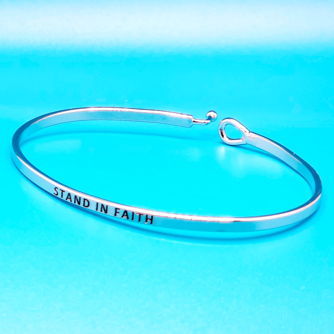 STAND IN FAITH Inspirational Message Bracelet Positive Message Engraved Thin Bangle - Jewelry