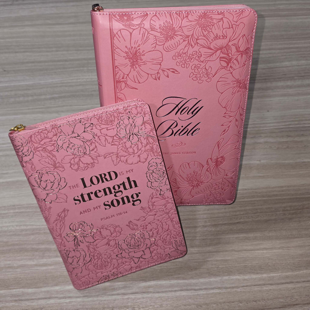 Sunrise Pink Faux Leather Large Print Thinline King James Version Bible with Zippered Closure and Thumb Indexj