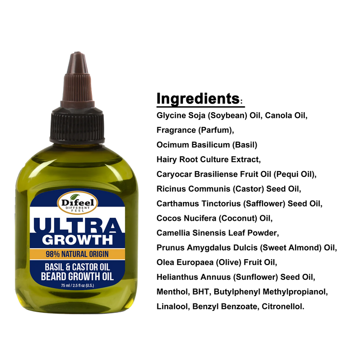 Difeel MENS Ultra Growth Basil and Castor Beard Oil 2.5 oz.