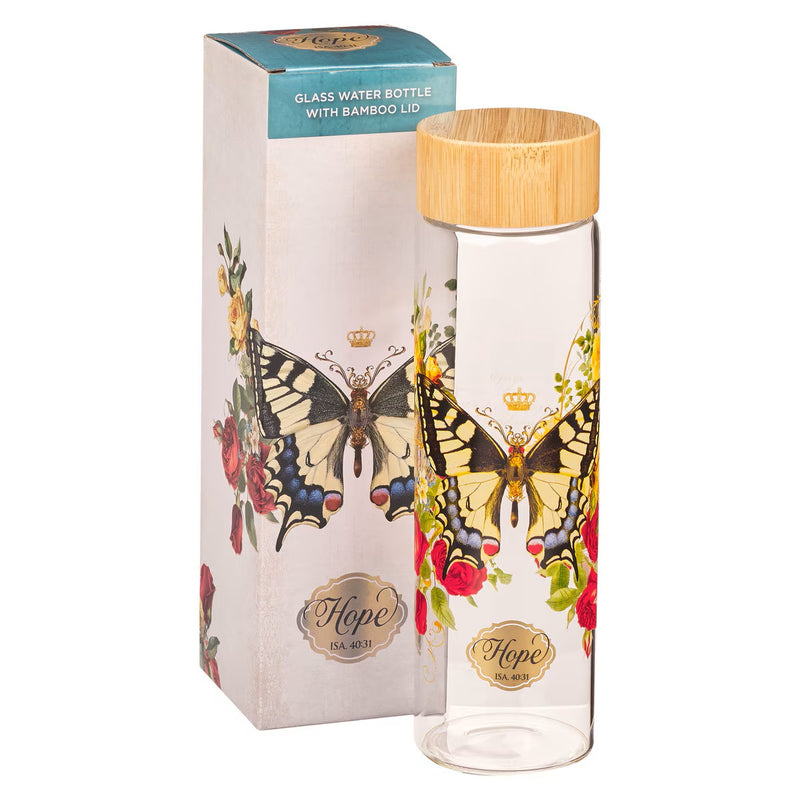 Hope Yellow Butterfly Glass Water Bottle - Isaiah 40:31