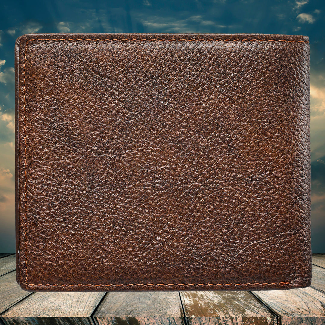 Strong and Courageous Two-tone Brown Full Grain Leather Wallet - Joshua 1:9