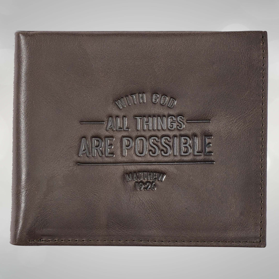 With God All Things Are Possible Brown Genuine Leather Wallet - Matthew 19:26 (Copy)
