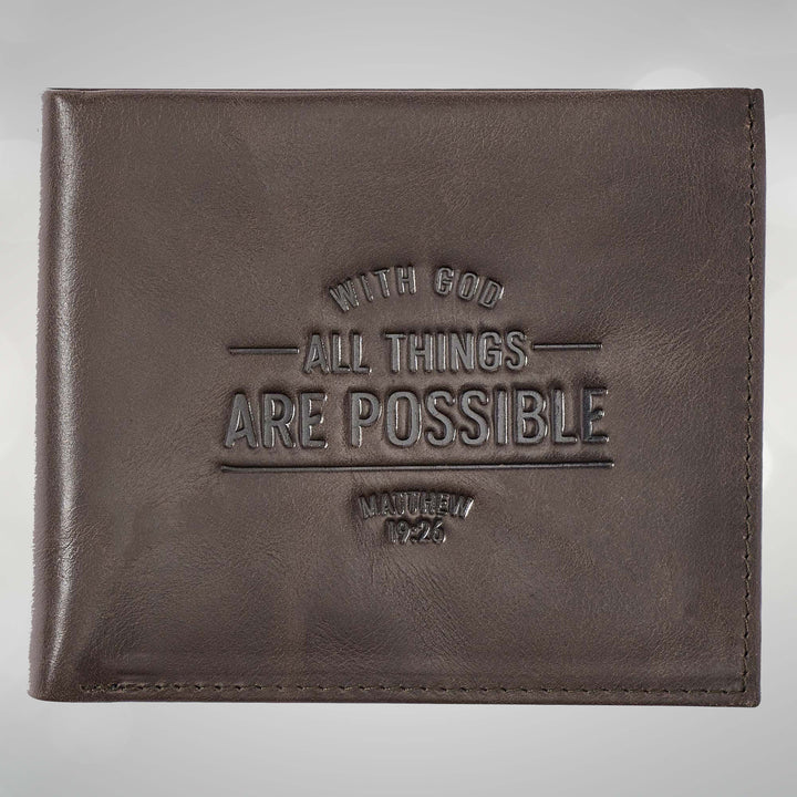 With God All Things Are Possible Brown Genuine Leather Wallet - Matthew 19:26 (Copy)