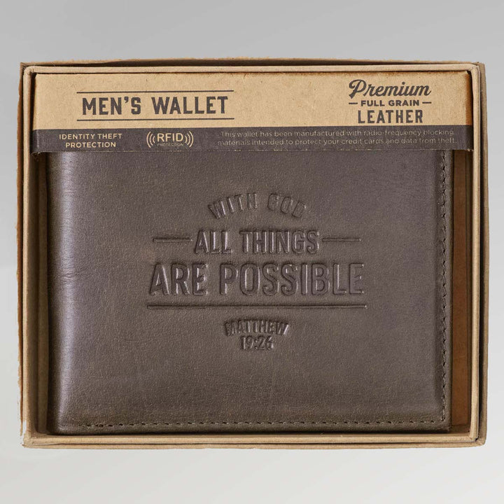 With God All Things Are Possible Brown Genuine Leather Wallet - Matthew 19:26 (Copy)