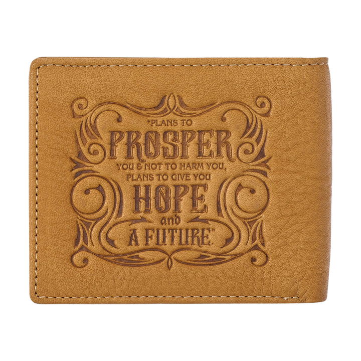 Genuine Leather Wallet for Men and Dads with Scripture Jeremiah 29:11 RIFD Blocking Multi-purpose Slots Credit Card Holders Quality Classic Saddle Tan Leather Bifold Wallet for Men