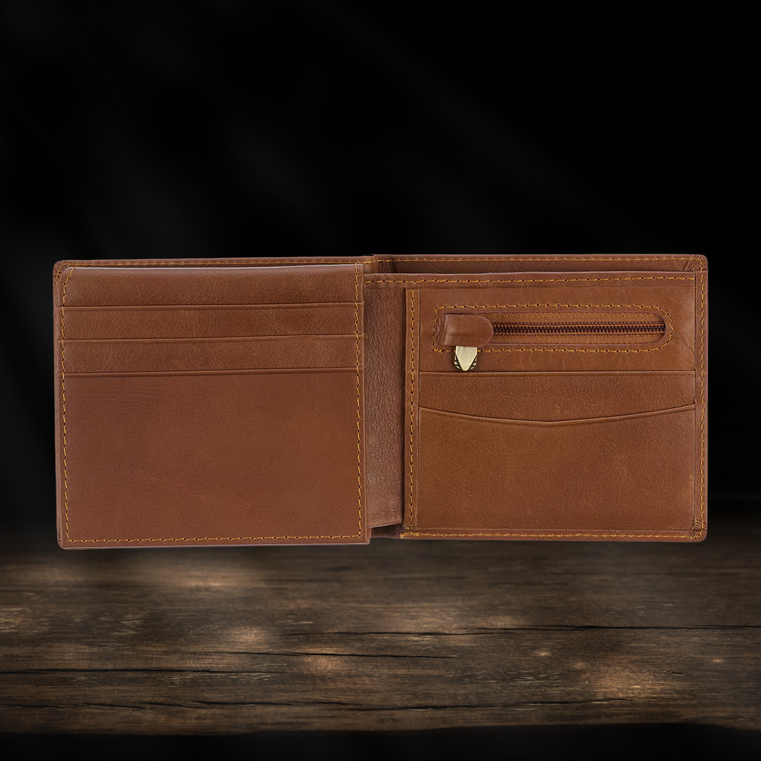Seek First the Kingdom Saddle Tan Genuine Leather Wallet - Matthew 6:33