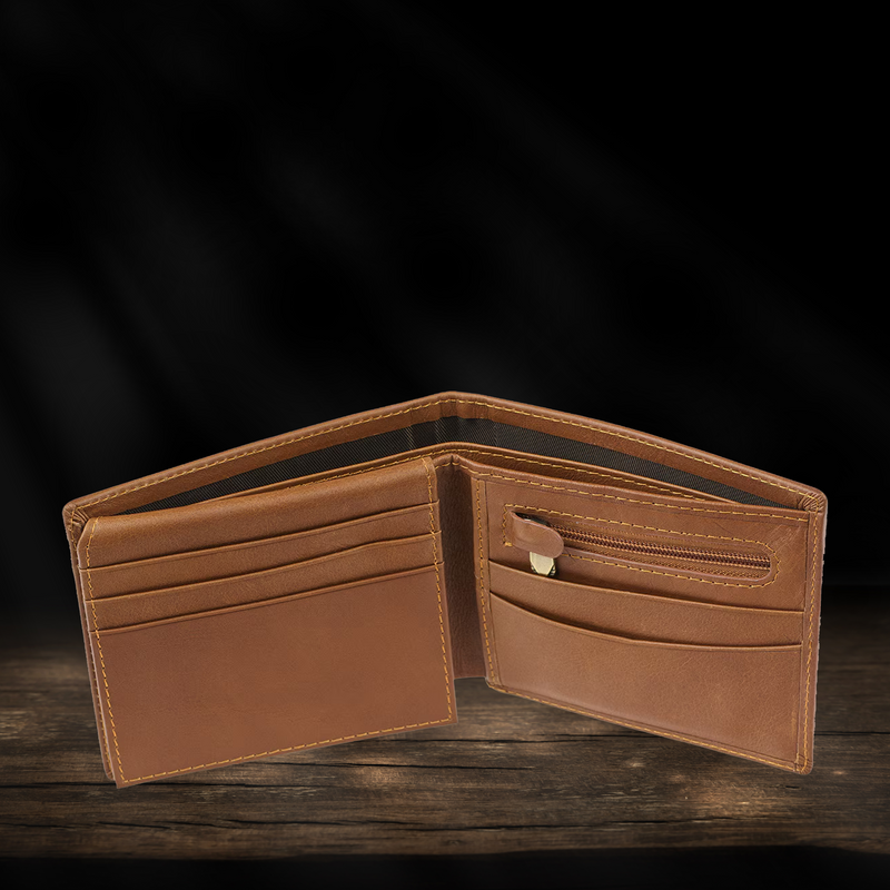 Seek First the Kingdom Saddle Tan Genuine Leather Wallet - Matthew 6:33