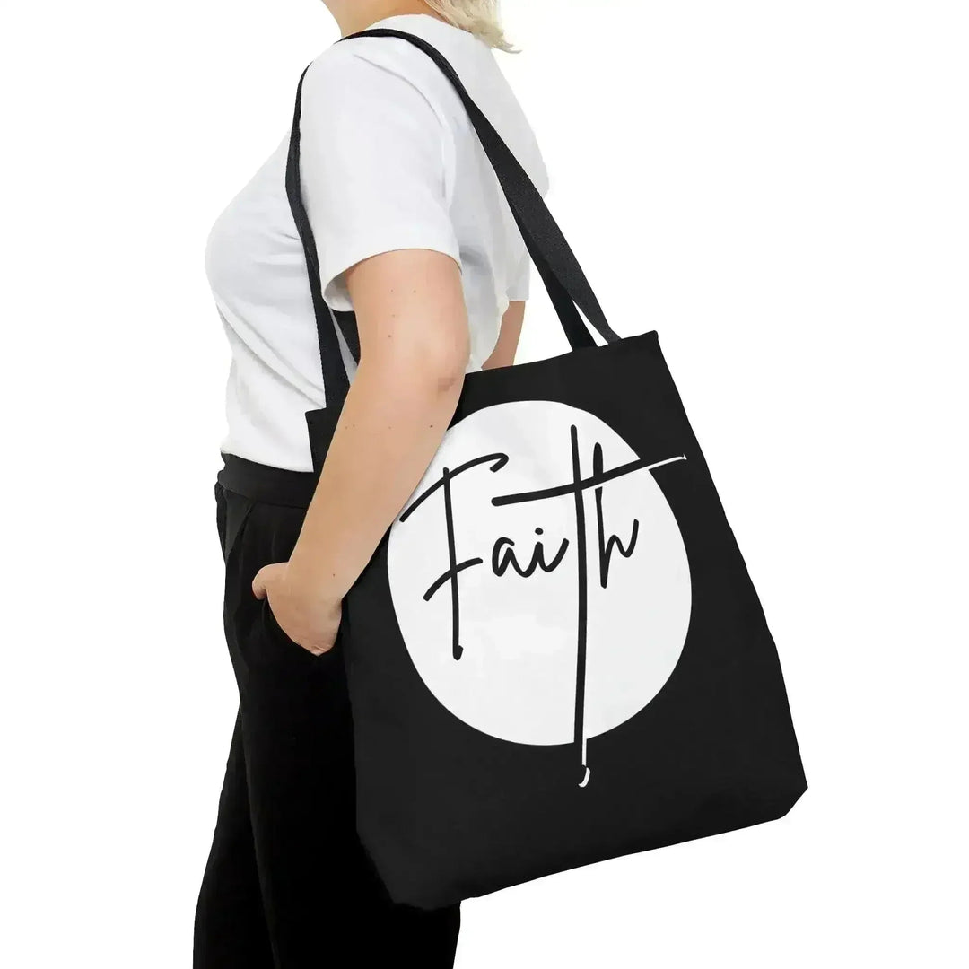 Large Tote Bag Faith - Christian Affirmation - White and Black