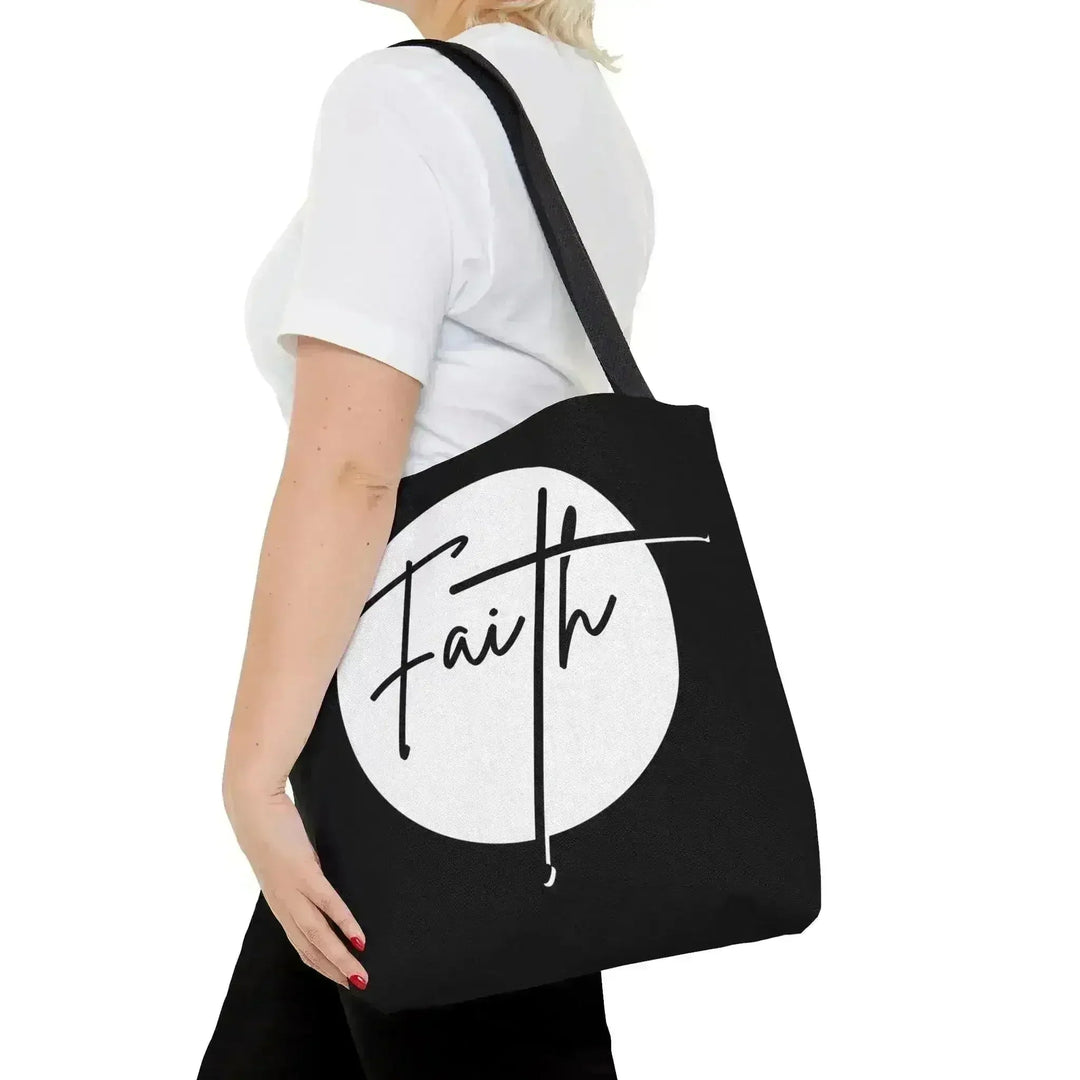 Large Tote Bag Faith - Christian Affirmation - White and Black