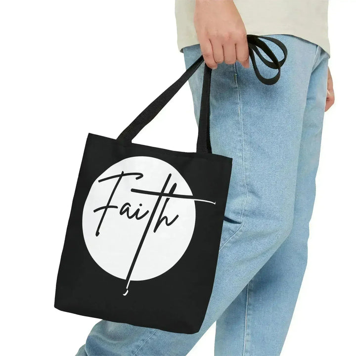 Large Tote Bag Faith - Christian Affirmation - White and Black