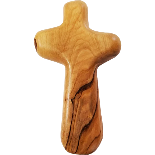 Large Certified Holy Land Olive Wood Handheld Comfort Cross Basket