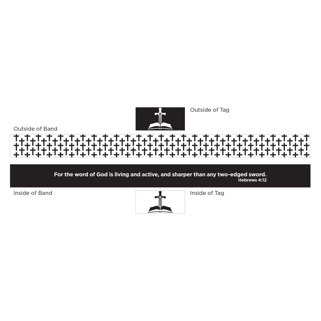 Black and White Crosses, Hebrews 4:12 - Logos Tap Stretch Bracelet