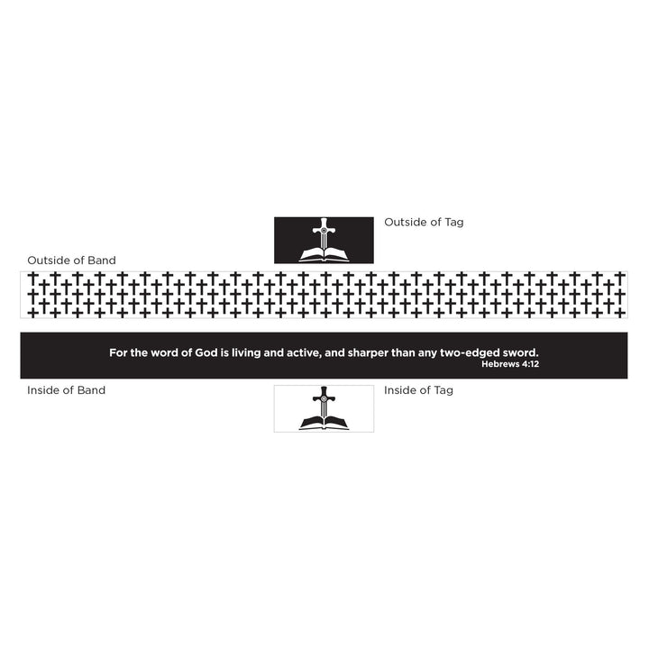 Black and White Crosses, Hebrews 4:12 - Logos Tap Stretch Bracelet