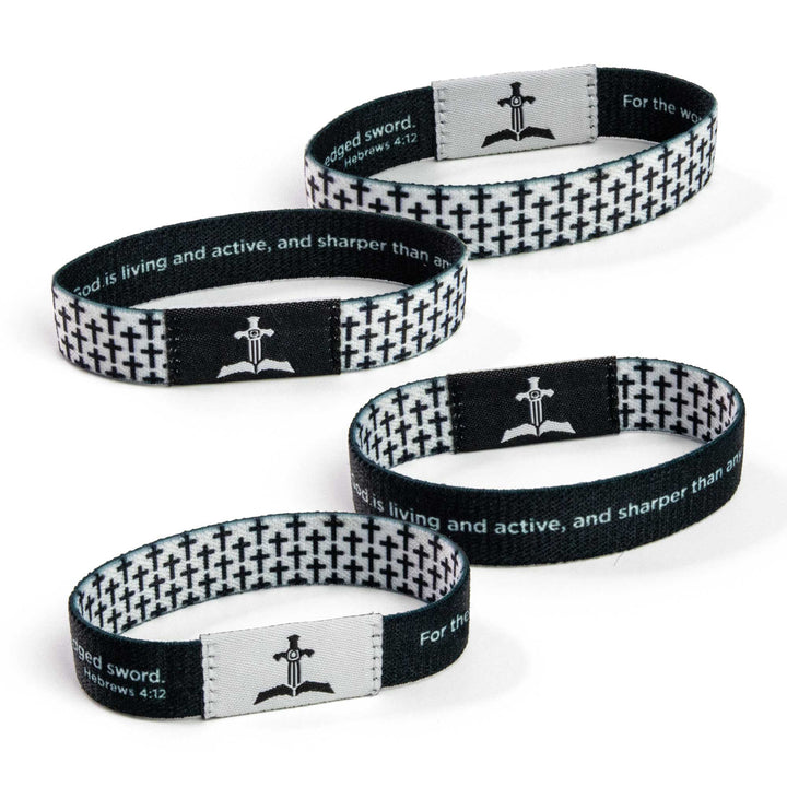 Black and White Crosses, Hebrews 4:12 - Logos Tap Stretch Bracelet