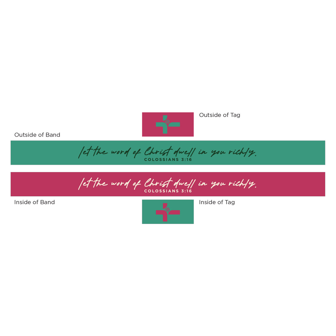 Teal and Pink - Let the word of Christ dwell in you richly. - Colossians 3:16 - Logos Tap Stretch Bracelet