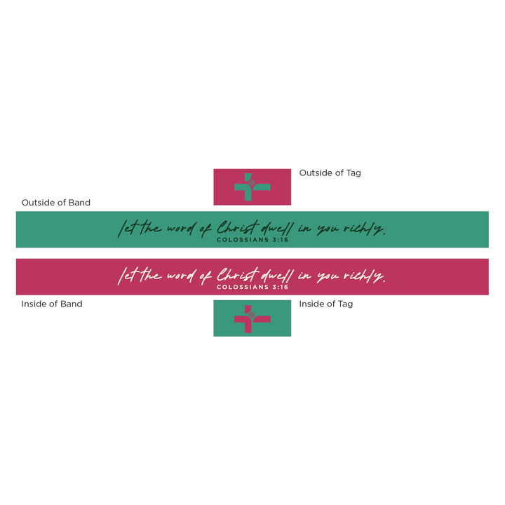 Teal and Pink - Let the word of Christ dwell in you richly. - Colossians 3:16 - Logos Tap Stretch Bracelet