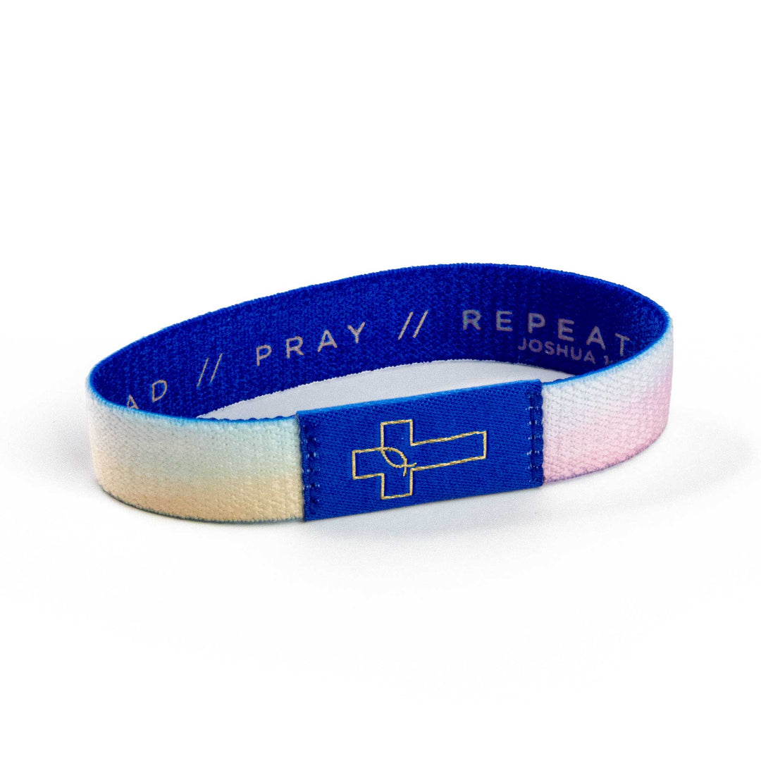 READ // PRAY // REPEAT - Joshua 1:8" - Blue - Logos Tap Stretch Bracelet