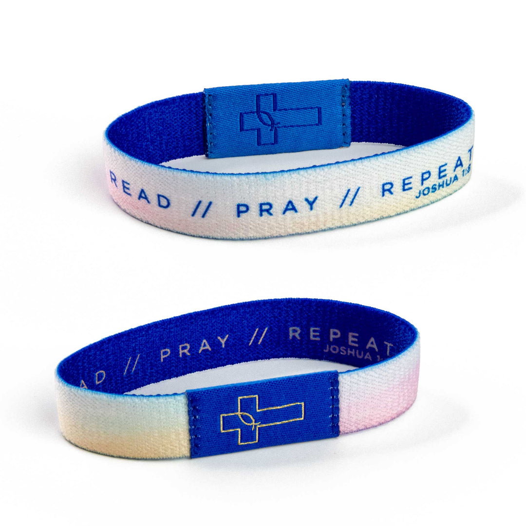 READ // PRAY // REPEAT - Joshua 1:8" - Blue - Logos Tap Stretch Bracelet