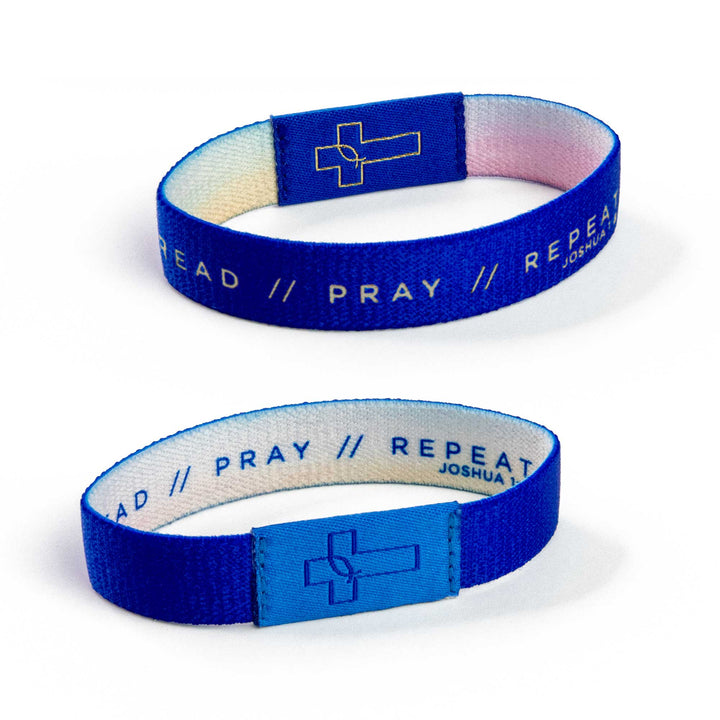 READ // PRAY // REPEAT - Joshua 1:8" - Blue - Logos Tap Stretch Bracelet