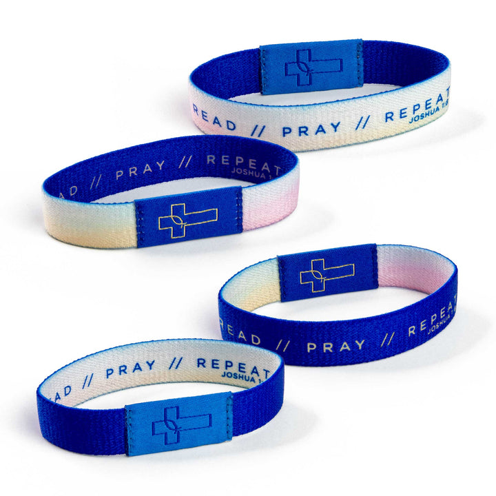READ // PRAY // REPEAT - Joshua 1:8" - Blue - Logos Tap Stretch Bracelet