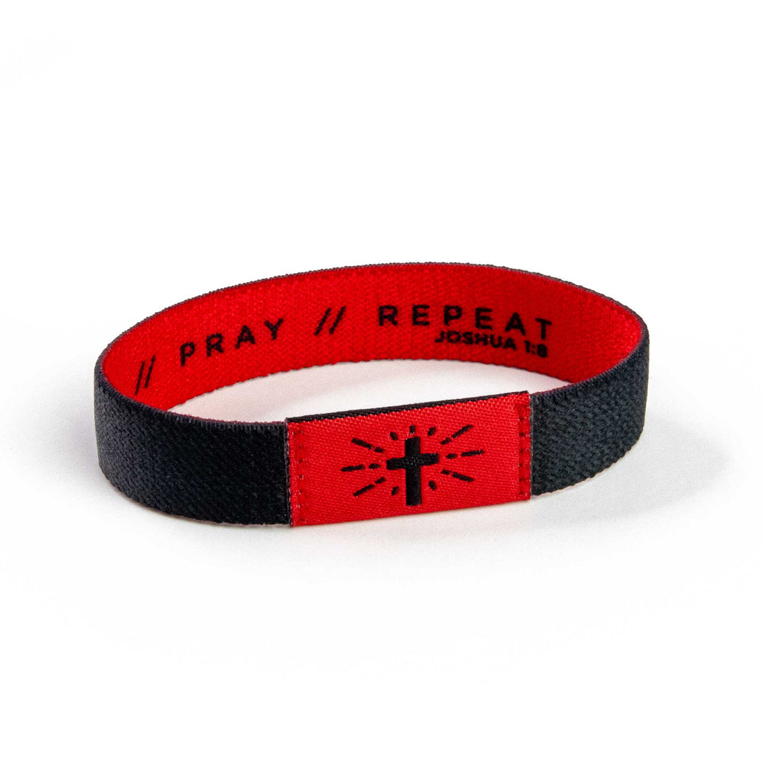 READ // PRAY // REPEAT - Black and Red - Carbon, Joshua 1:8 - Logos Tap Stretch Bracelet