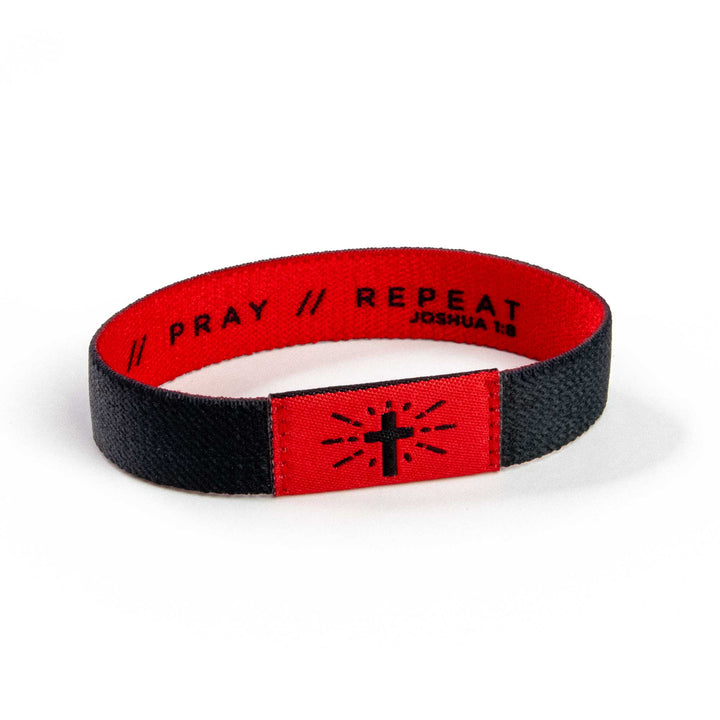 READ // PRAY // REPEAT - Black and Red - Carbon, Joshua 1:8 - Logos Tap Stretch Bracelet