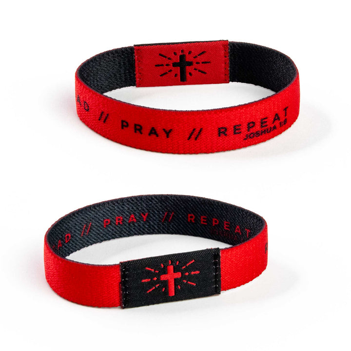 READ // PRAY // REPEAT - Black and Red - Carbon, Joshua 1:8 - Logos Tap Stretch Bracelet