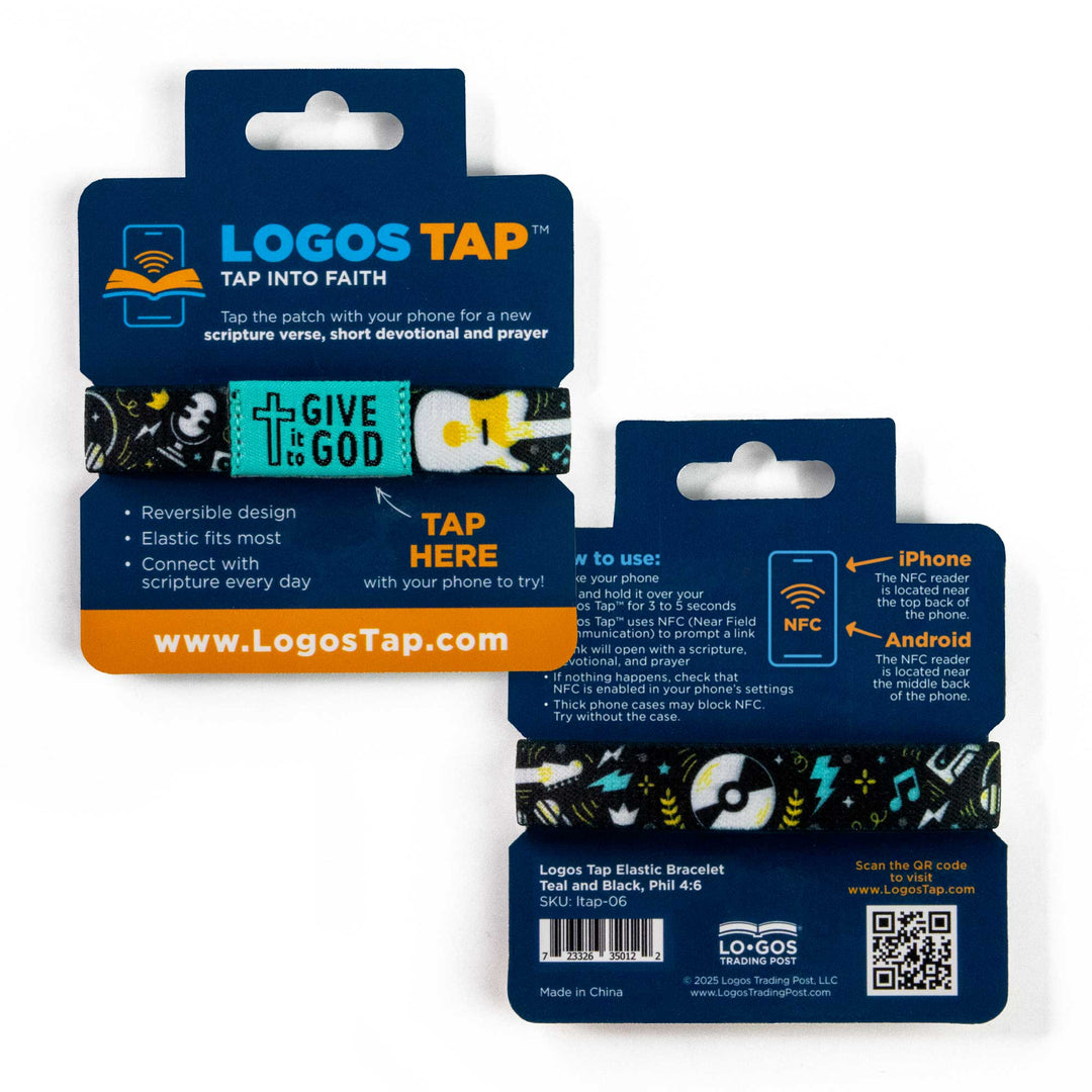 GIVE it to GOD - Teal and Black - Music, Phil 4:6 - Logos Tap Stretch Bracelet