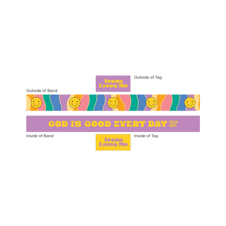 Jesus Loves Me - Purple and Yellow - Happy, Ps 100:5 - Logos Tap Stretch Bracelet - Small