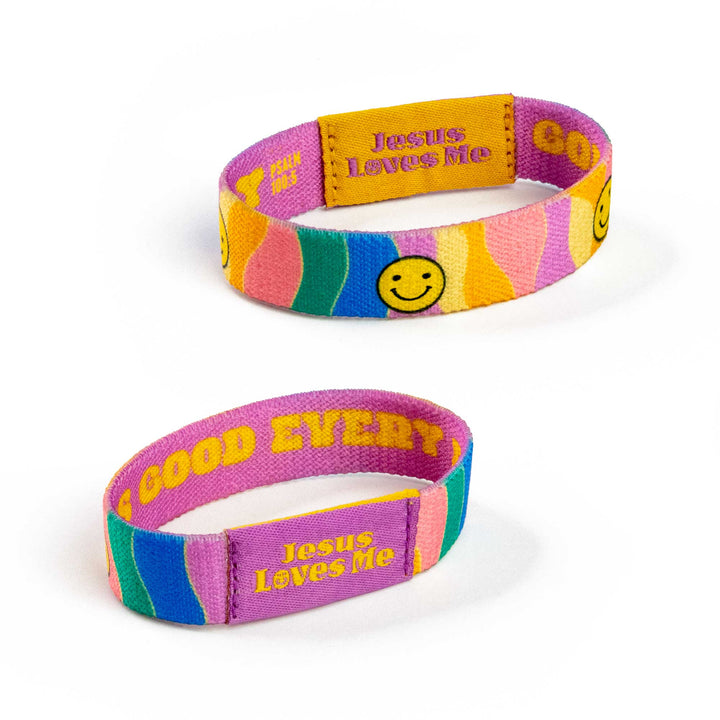 Jesus Loves Me - Purple and Yellow - Happy, Ps 100:5 - Logos Tap Stretch Bracelet - Small