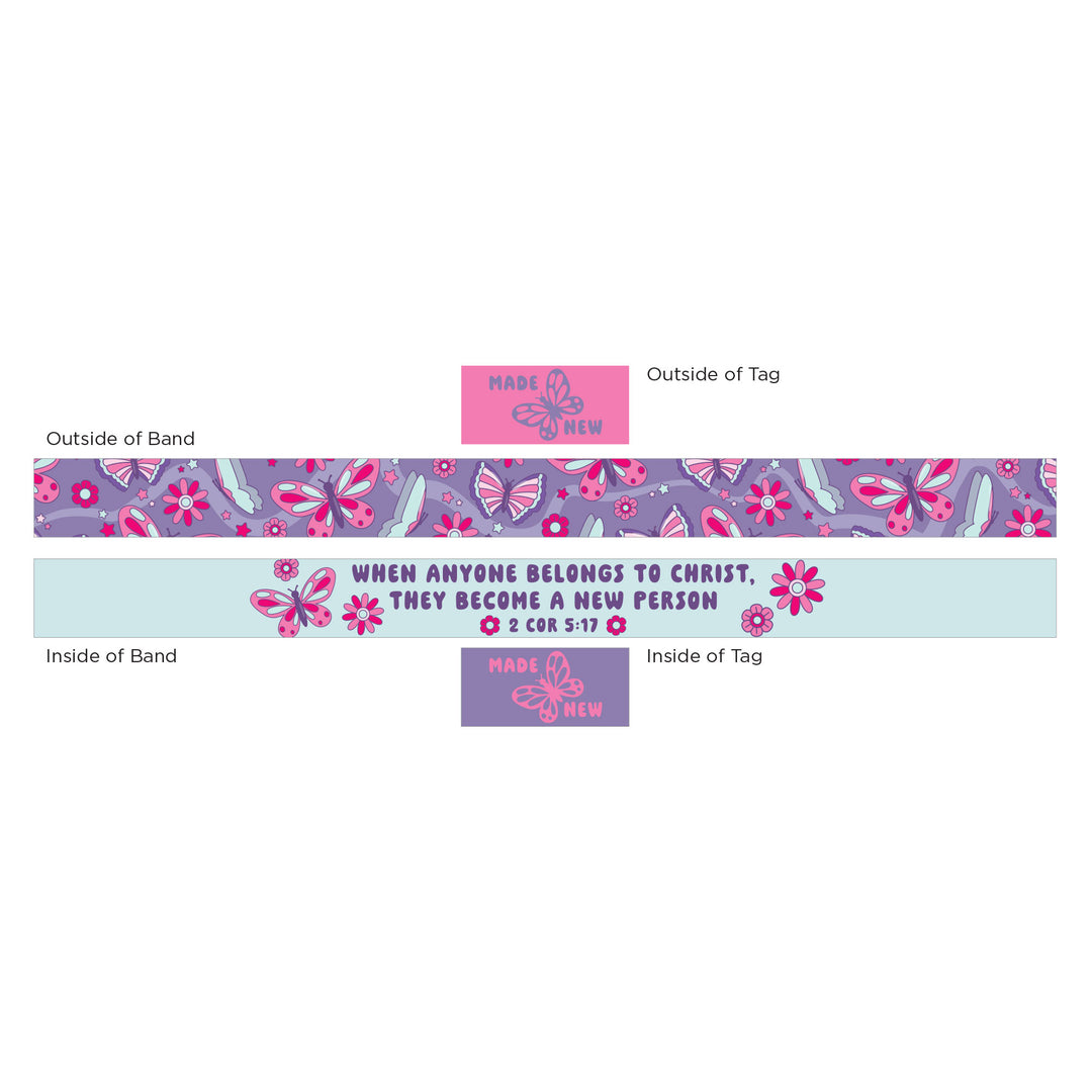 MADE NEW - Purple and Lt Blue - Butterfly, 2 Cor 5:17 - Logos Tap Stretch Bracelet - Small