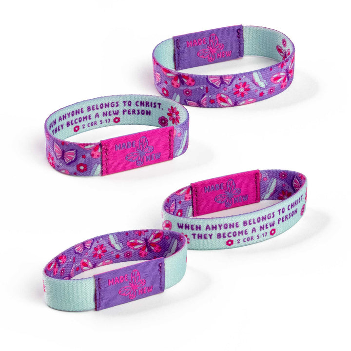 MADE NEW - Purple and Lt Blue - Butterfly, 2 Cor 5:17 - Logos Tap Stretch Bracelet - Small
