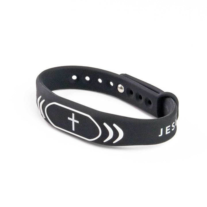 Jesus is King - Black with Cross - Logos Tap Silicone Bracelet