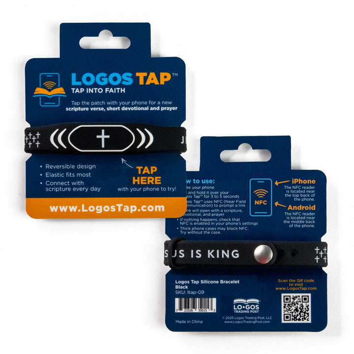 Jesus is King - Black with Cross - Logos Tap Silicone Bracelet