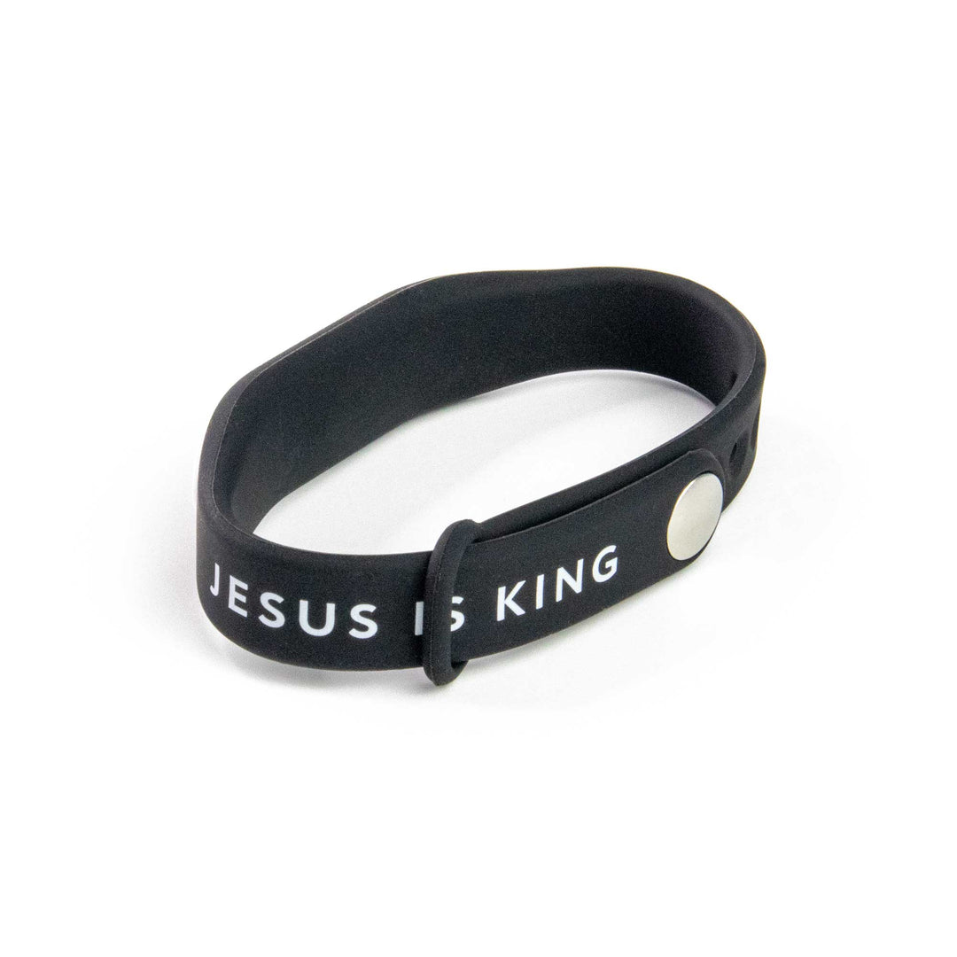 Jesus is King - Black with Cross - Logos Tap Silicone Bracelet